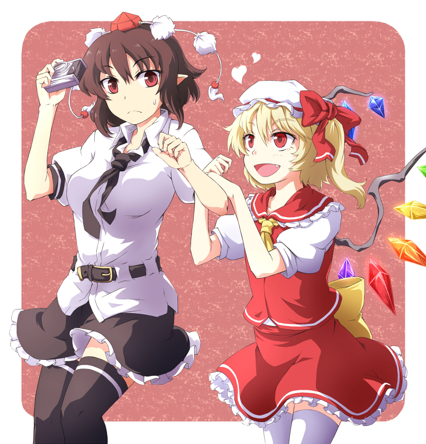 flandre scarlet and shameimaru aya (touhou) drawn by kuro_goma_(kakkou11)