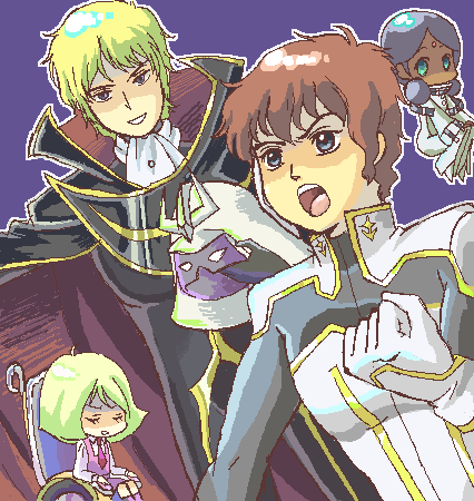 c.c., lelouch vi britannia, char aznable, kururugi suzaku, amuro ray, and 4 more (gundam and 2 more)
