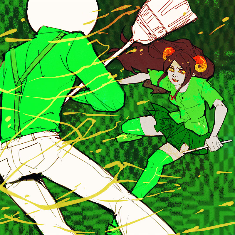 the handmaid and doc scratch (homestuck) drawn by emily_hu