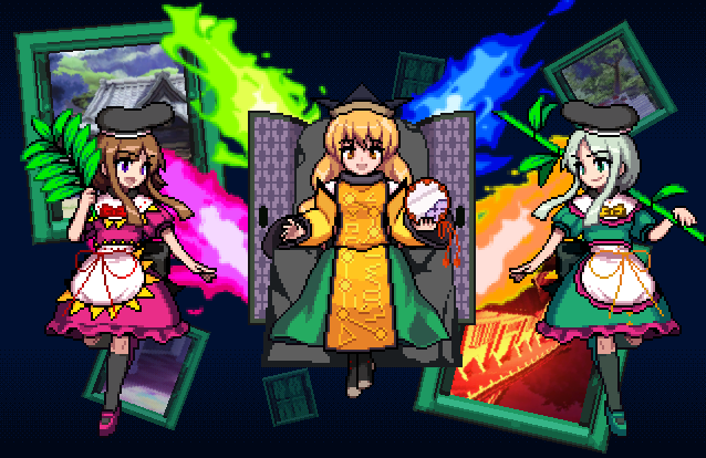 matara okina, nishida satono, and teireida mai (touhou) drawn by the_hammer