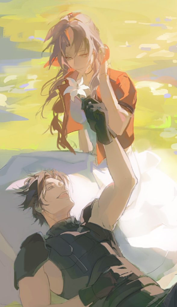 aerith gainsborough and zack fair (final fantasy and 3 more) drawn by forrbyshin