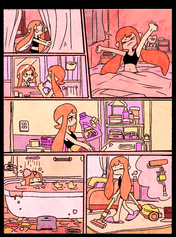 inkling player character and inkling girl (splatoon and 1 more) drawn by myonmyon_(hama_natu)