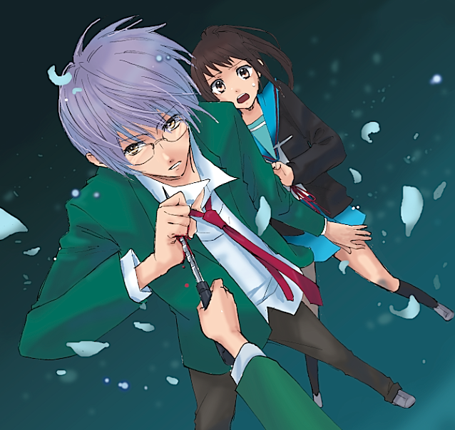 kyonko, nagato yuuki, and asakura ryo (suzumiya haruhi no yuuutsu) drawn by junnari