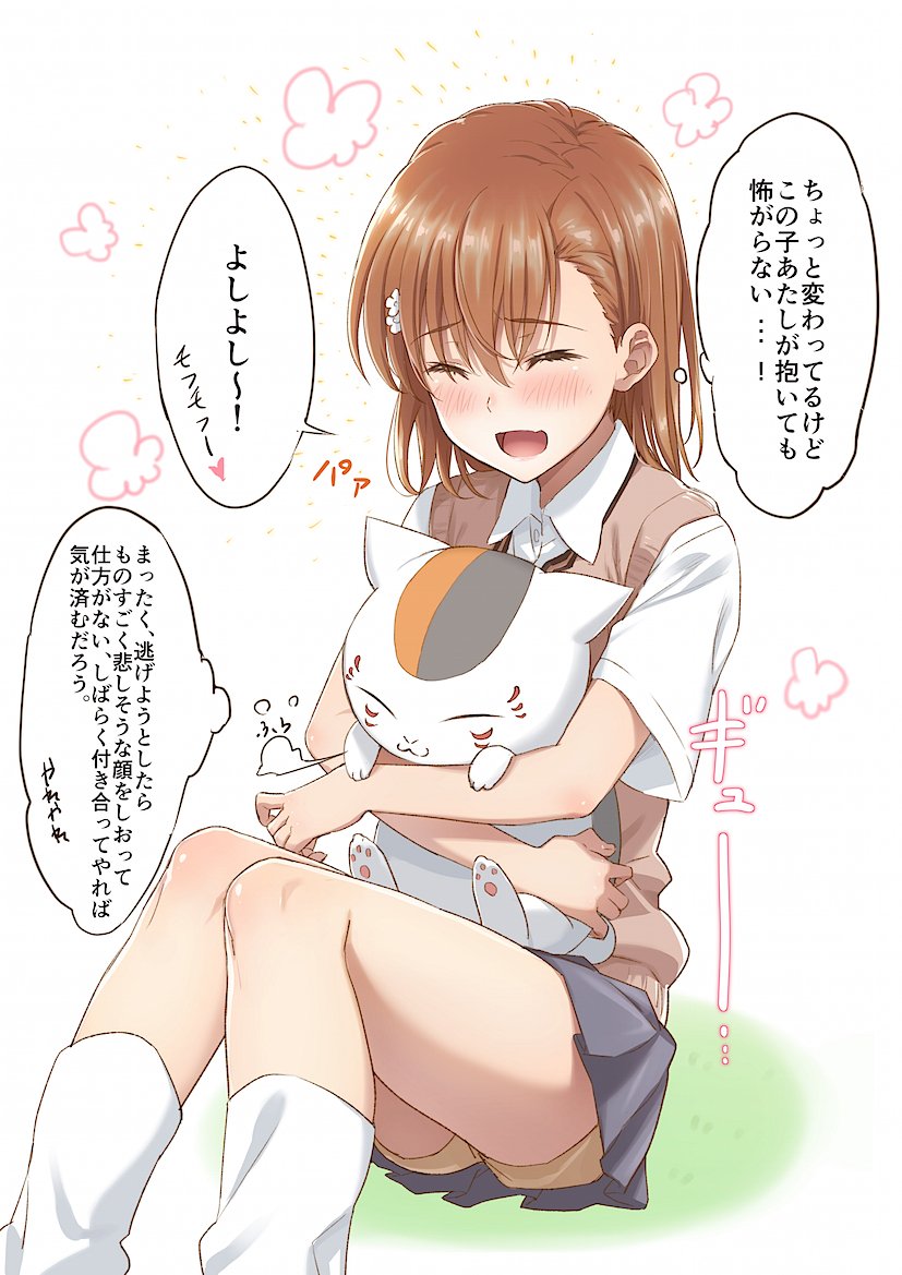 misaka mikoto and nyanko-sensei (toaru majutsu no index and 2 more) drawn by isshi_pyuma
