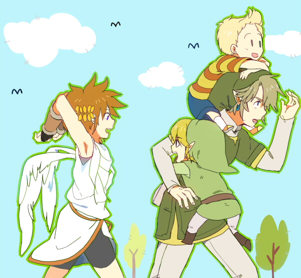 link, pit, toon link, and lucas (the legend of zelda and 6 more) drawn by nikayu