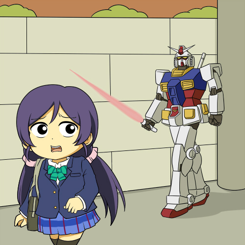 tojo nozomi and rx-78-2 gundam (love live! and 3 more) drawn by shiitake_nabe_tsukami
