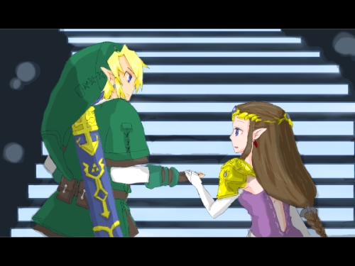 link and princess zelda (the legend of zelda and 1 more) drawn by syouka_clover