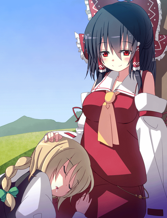 hakurei reimu and kirisame marisa (touhou) drawn by shefu