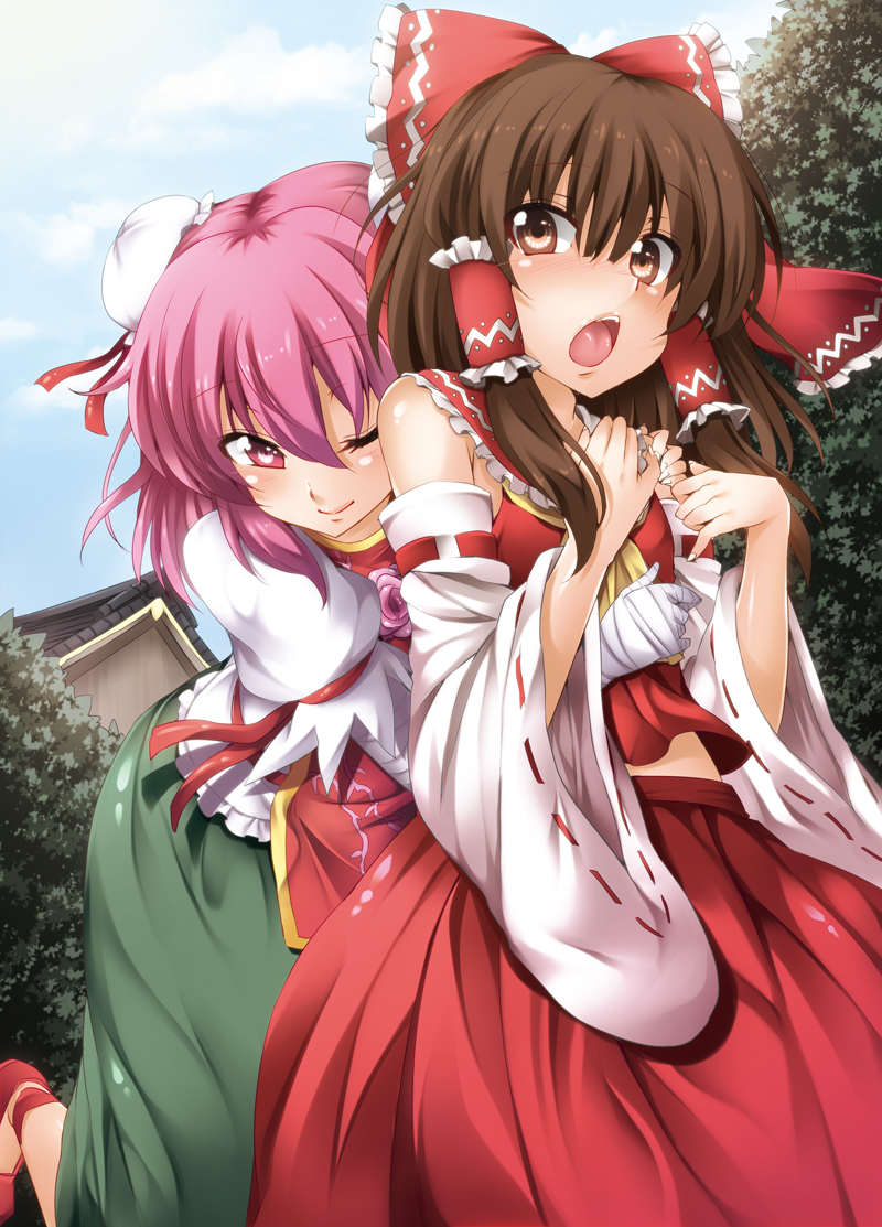 hakurei reimu and ibaraki kasen (touhou) drawn by ayakase_riberi
