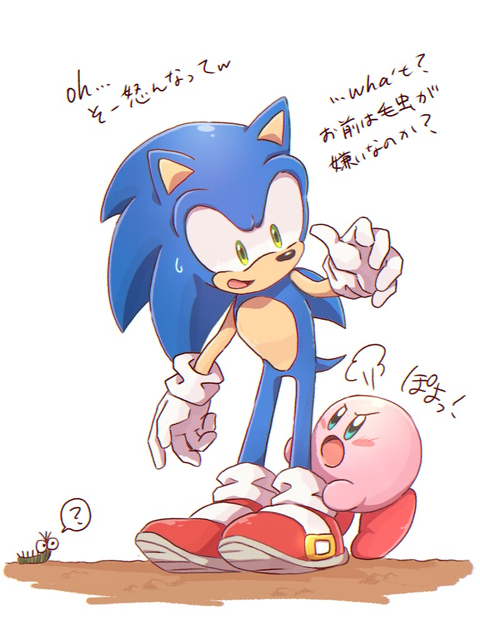 kirby and sonic the hedgehog (sonic and 2 more) drawn by yuisupa