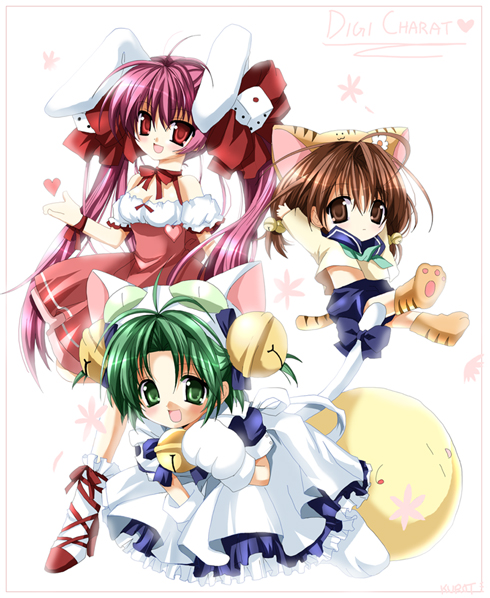 usada hikaru, dejiko, puchiko, and gema (di gi charat) drawn by kurot