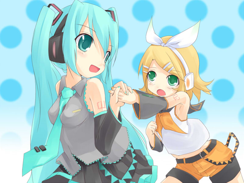 hatsune miku and kagamine rin (vocaloid) drawn by kuro_(be_ok)