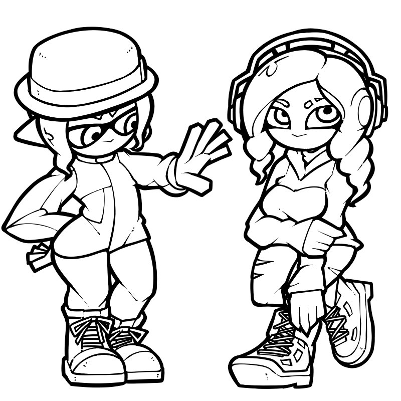 inkling player character, inkling girl, octoling player character, and octoling girl (splatoon) drawn by name_omoitukan2