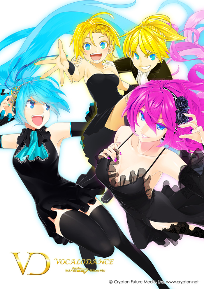 hatsune miku, kagamine rin, kagamine len, and megurine luka (vocaloid) drawn by poaro