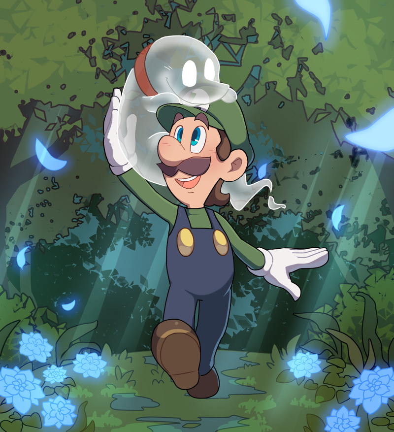 luigi and polterpup (mario and 1 more) drawn by hoshikuzu_pan