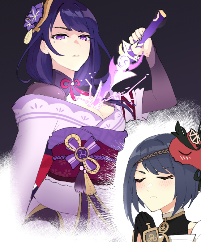 raiden shogun and kujou sara (genshin impact) drawn by lumbbyz