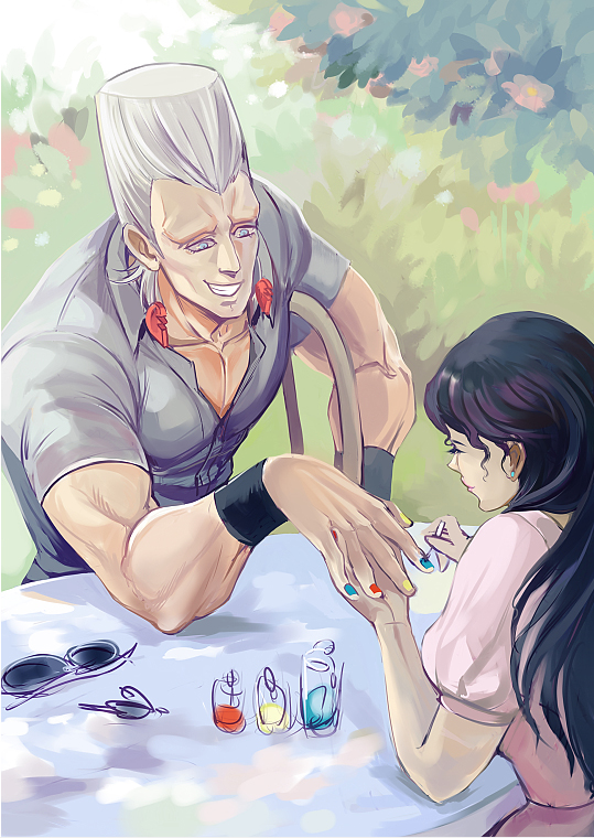jean pierre polnareff and sherry polnareff (jojo no kimyou na bouken and 1 more) drawn by toujou_shufu