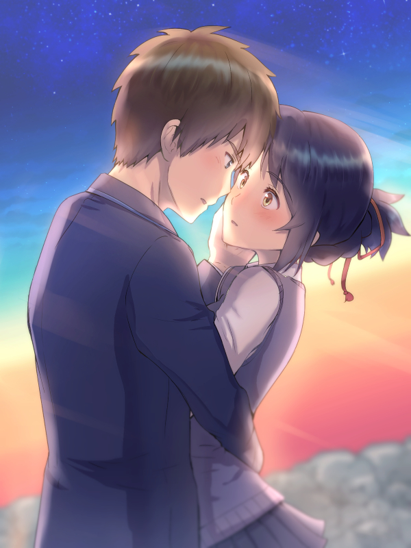 miyamizu mitsuha and tachibana taki (kimi no na wa.) drawn by sa_(28577218)