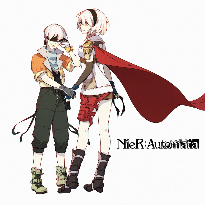 2b, 9s, lightning farron, and hope estheim (final fantasy and 4 more) drawn by araceae