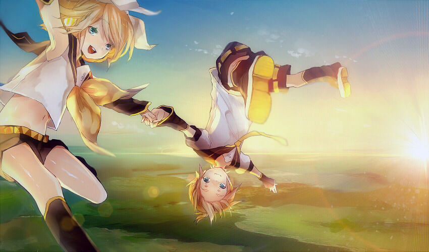 kagamine rin and kagamine len (vocaloid) drawn by heca