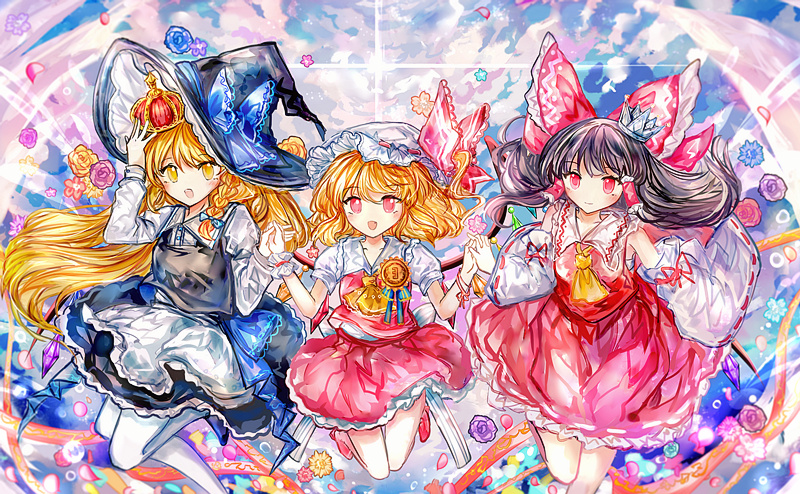 hakurei reimu, kirisame marisa, and flandre scarlet (touhou) drawn by sanuo
