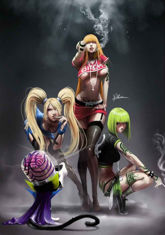 buttercup, blossom, bubbles, and mojo jojo (powerpuff girls) drawn by souracid