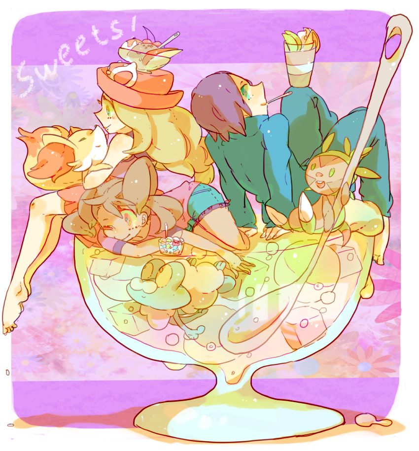 serena, calem, fennekin, chespin, froakie, and 1 more (pokemon and 1 more) drawn by katiko