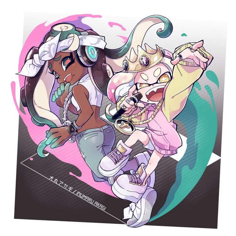 marina and pearl (splatoon and 2 more) drawn by inumaru_akagi