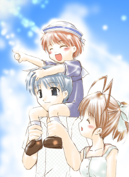 furukawa nagisa, okazaki tomoya, and okazaki ushio (clannad) drawn by mizuna_(water_emp-tei)