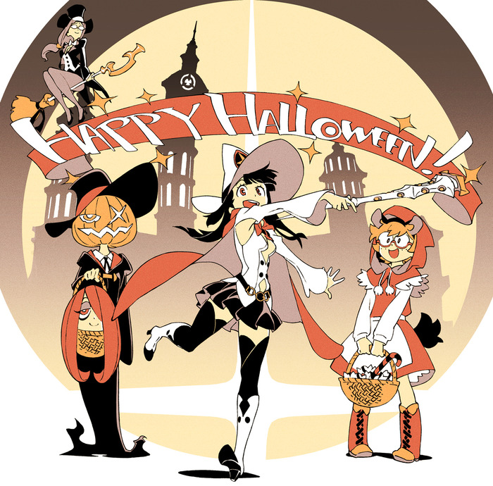 kagari atsuko, sucy manbavaran, lotte jansson, and ursula charistes (little witch academia) drawn by yoshinari_you