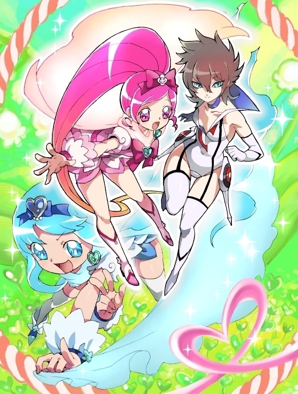 kurumi erika, hanasaki tsubomi, cure marine, cure blossom, and casshern (precure and 4 more) drawn by ikezaki_misa