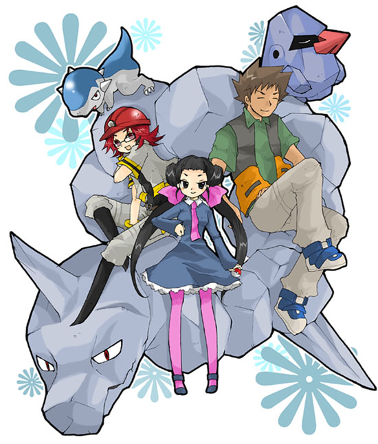 brock, roxanne, onix, roark, nosepass, and 1 more (pokemon and 3 more) drawn by dosa_(namara1129)