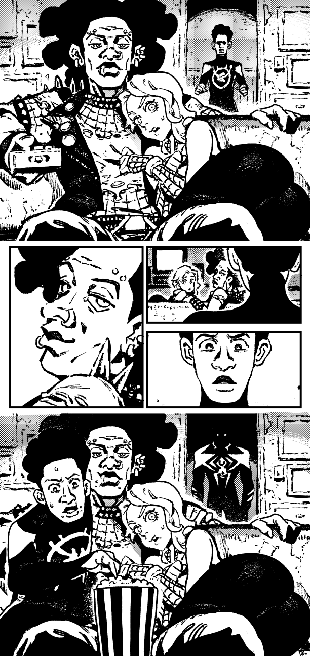 spider-gwen, gwen stacy, spider-man, miles morales, spider-punk, and 1 more (marvel and 3 more) drawn by ireading