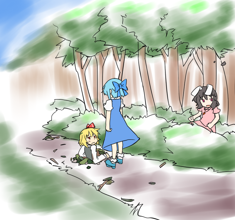 cirno, rumia, and inaba tewi (touhou) drawn by hihachi