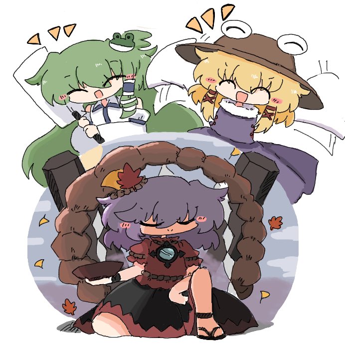 kochiya sanae, moriya suwako, yasaka kanako, and pyonta (touhou) drawn by kuuinusuki