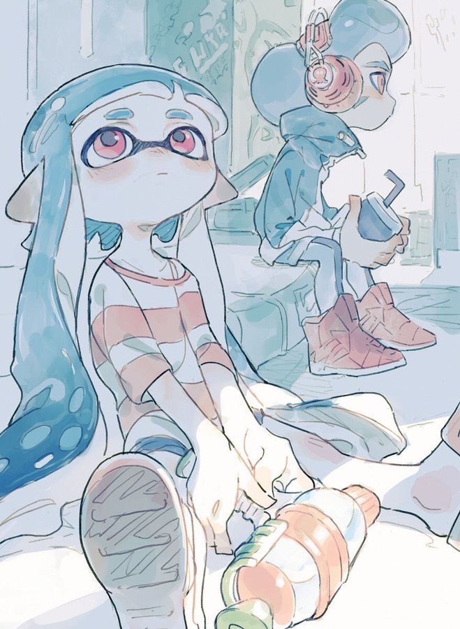 inkling player character, inkling girl, octoling player character, and octoling boy (splatoon) drawn by taroji