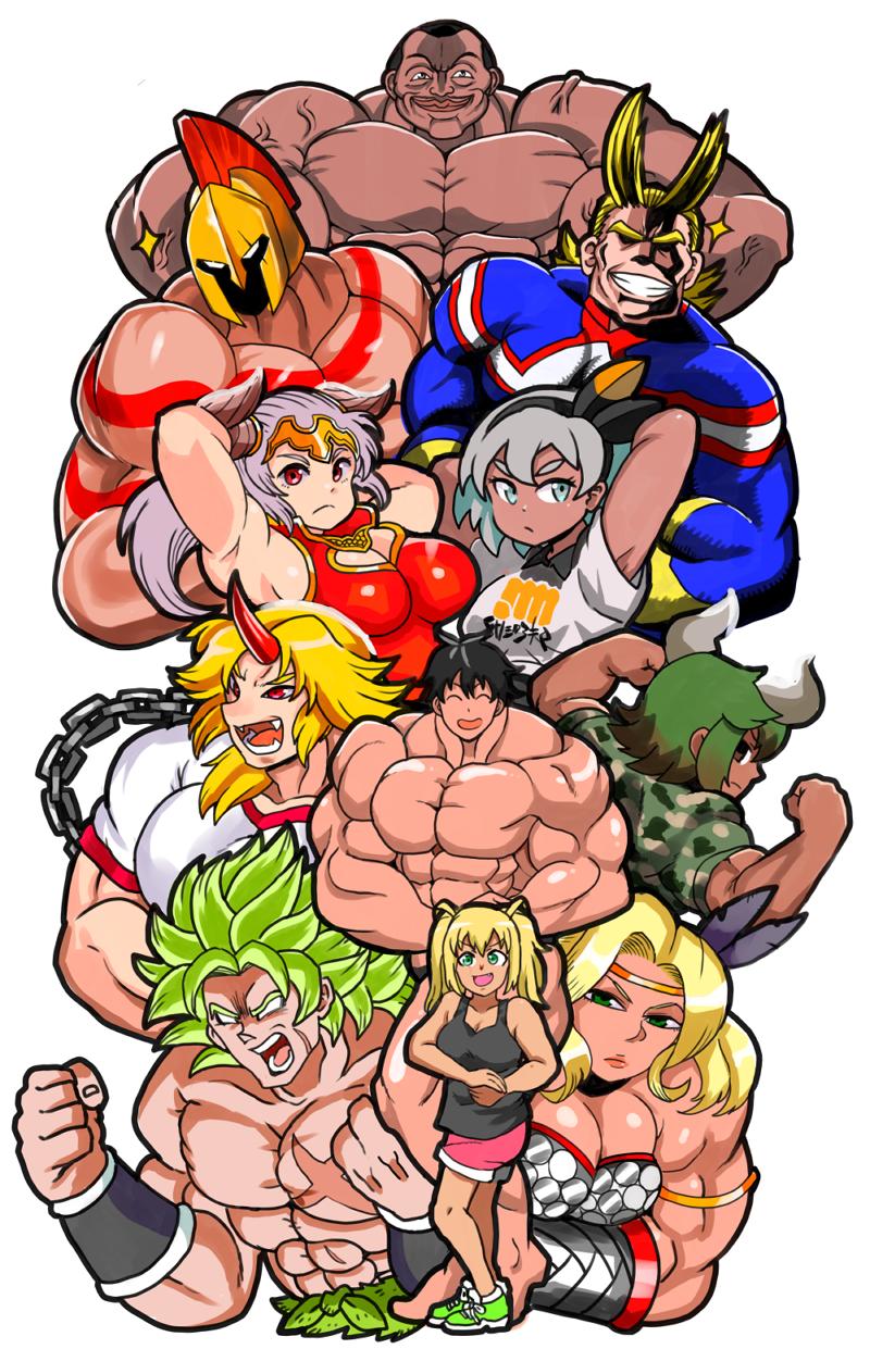 hoshiguma yuugi, bea, amazon, all might, broly, and 6 more (touhou and 13 more) drawn by oasis_(magnitude711)
