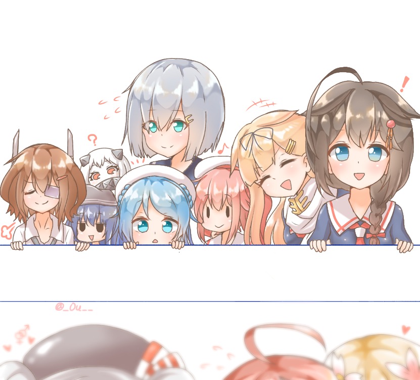shigure, yuudachi, tenryuu, ikazuchi, akatsuki, and 7 more (kantai collection) drawn by raayu_(0u_rayu)