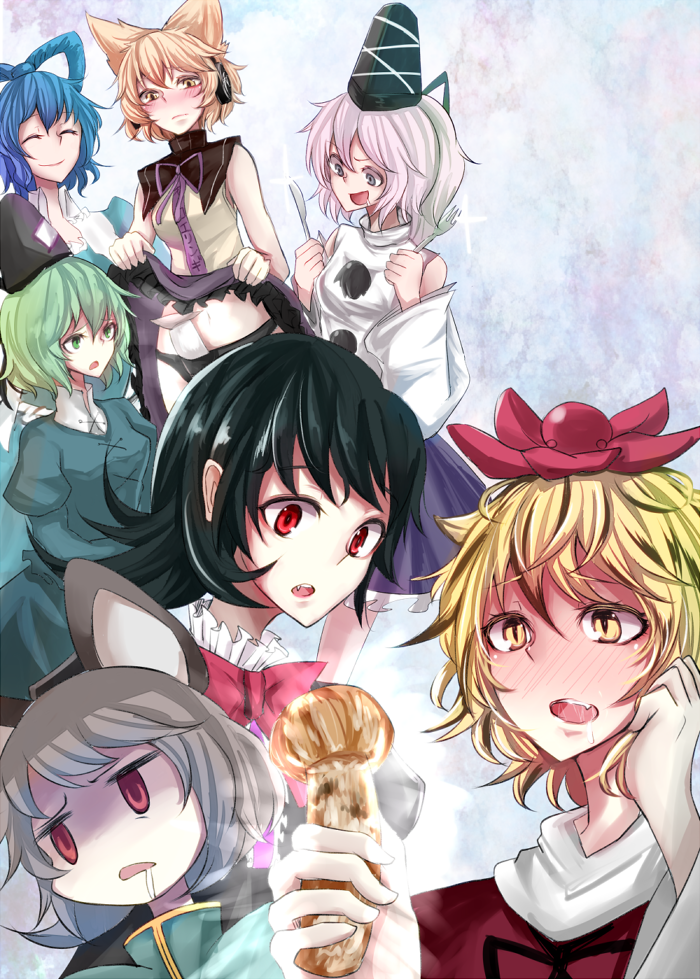 nazrin, houjuu nue, toyosatomimi no miko, mononobe no futo, toramaru shou, and 2 more (touhou) drawn by nyakonro_(nekonro)