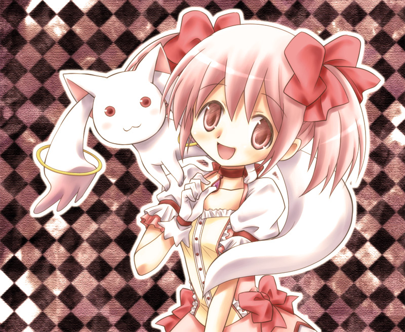 kaname madoka and kyubey (mahou shoujo madoka magica) drawn by komiru