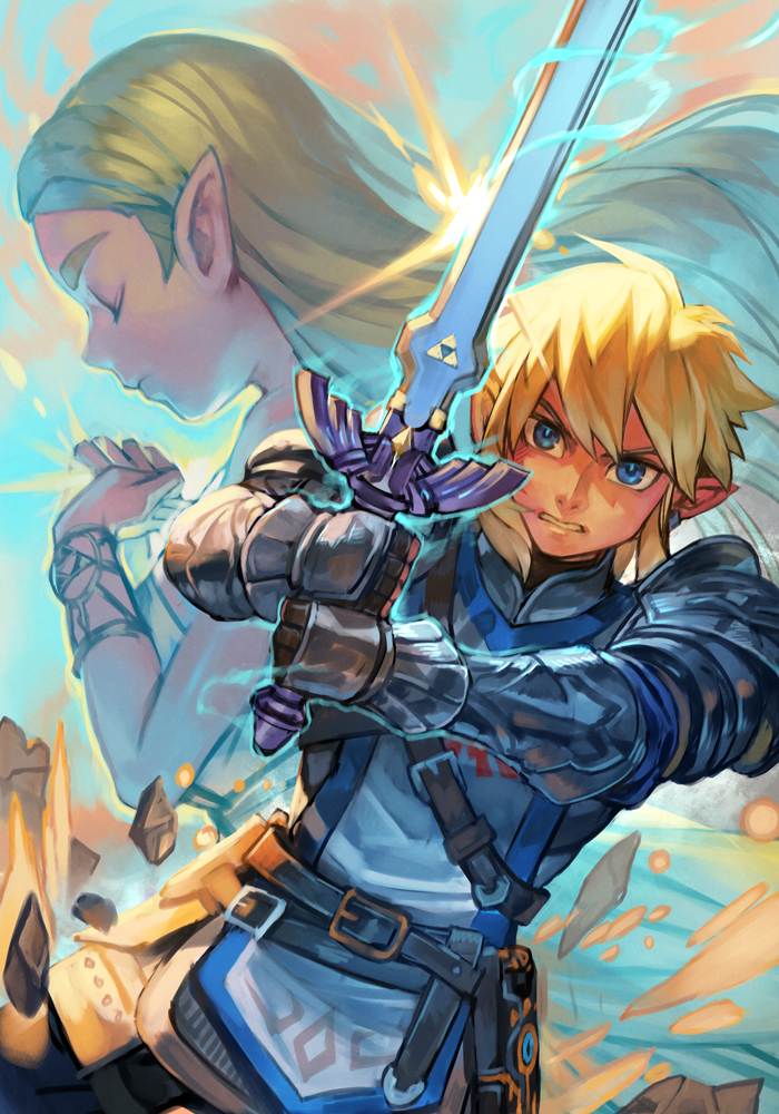 link and princess zelda (the legend of zelda and 2 more) drawn by hungry_clicker