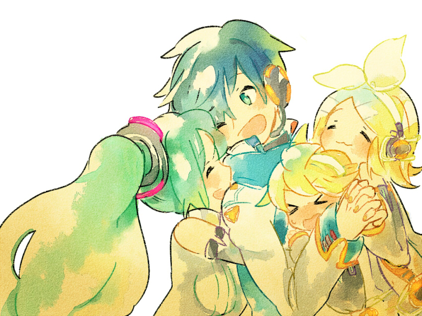 hatsune miku, kagamine rin, kagamine len, and kaito (vocaloid) drawn by dousanmai