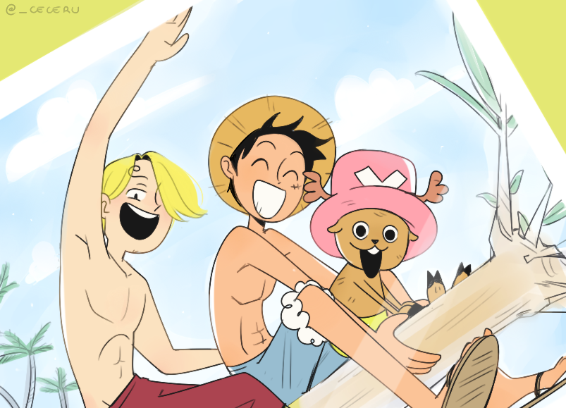 monkey d. luffy, sanji, and tony tony chopper (one piece) drawn by cesel