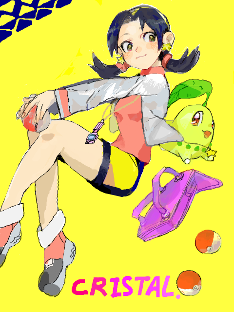 kris and chikorita (pokemon and 1 more) drawn by niko-min-i