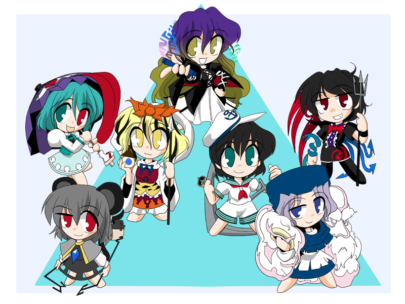 tatara kogasa, nazrin, hijiri byakuren, houjuu nue, toramaru shou, and 3 more (touhou) drawn by kieyza