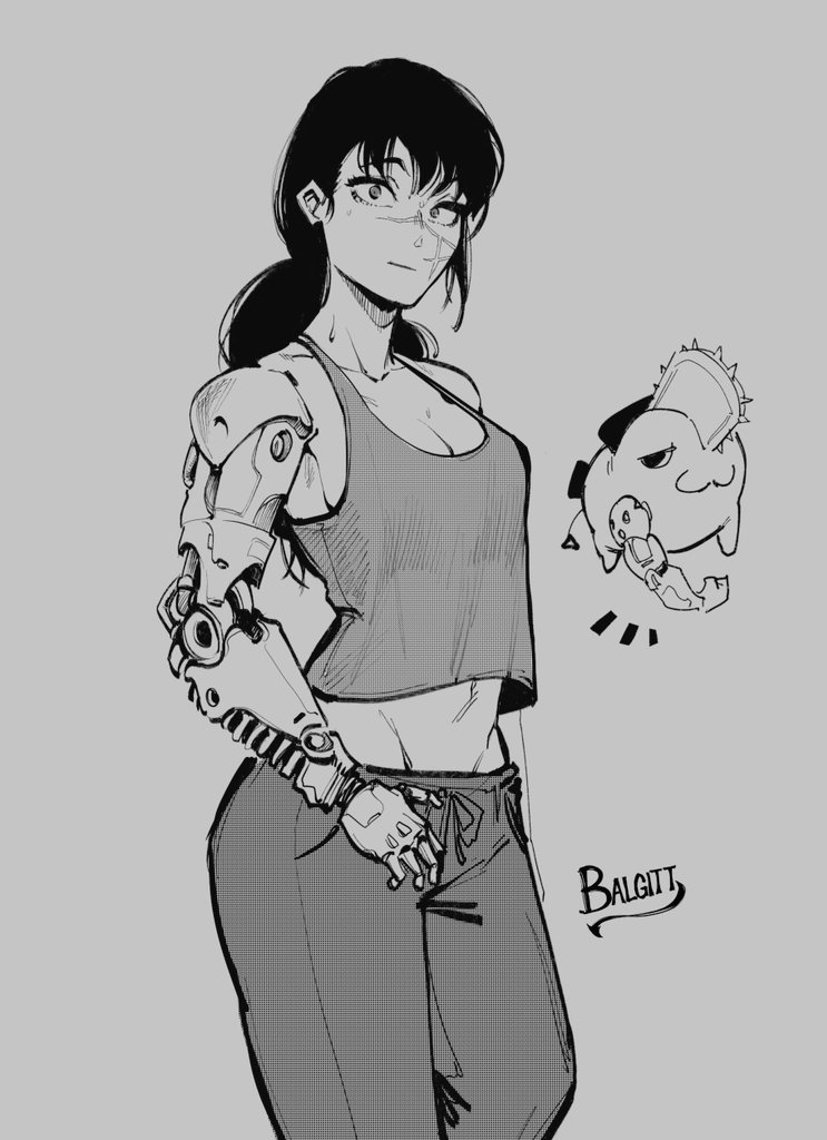 yoru, mitaka asa, and pochita (chainsaw man) drawn by victorbalgitt