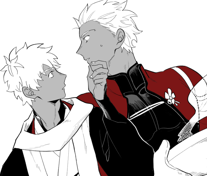 emiya shirou, archer, and senji muramasa (fate and 1 more) drawn by kiyoshita