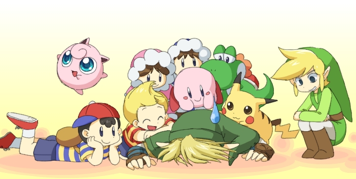 link, pikachu, kirby, jigglypuff, toon link, and 5 more (pokemon and 10 more) drawn by hanjuku_tomato