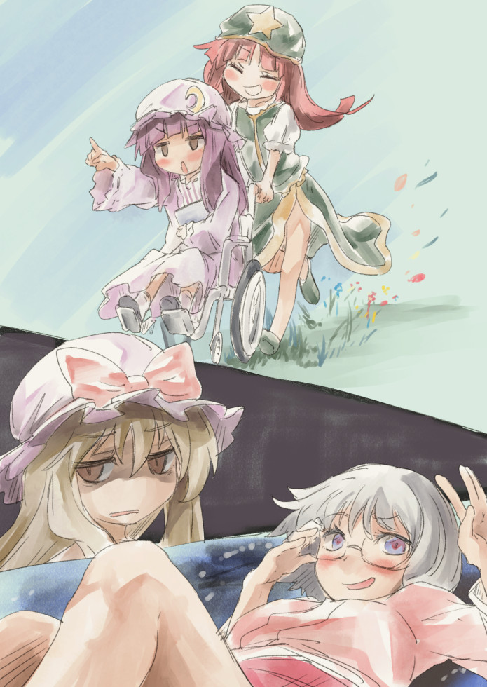 patchouli knowledge, yakumo yukari, and hong meiling (touhou) drawn by yohane