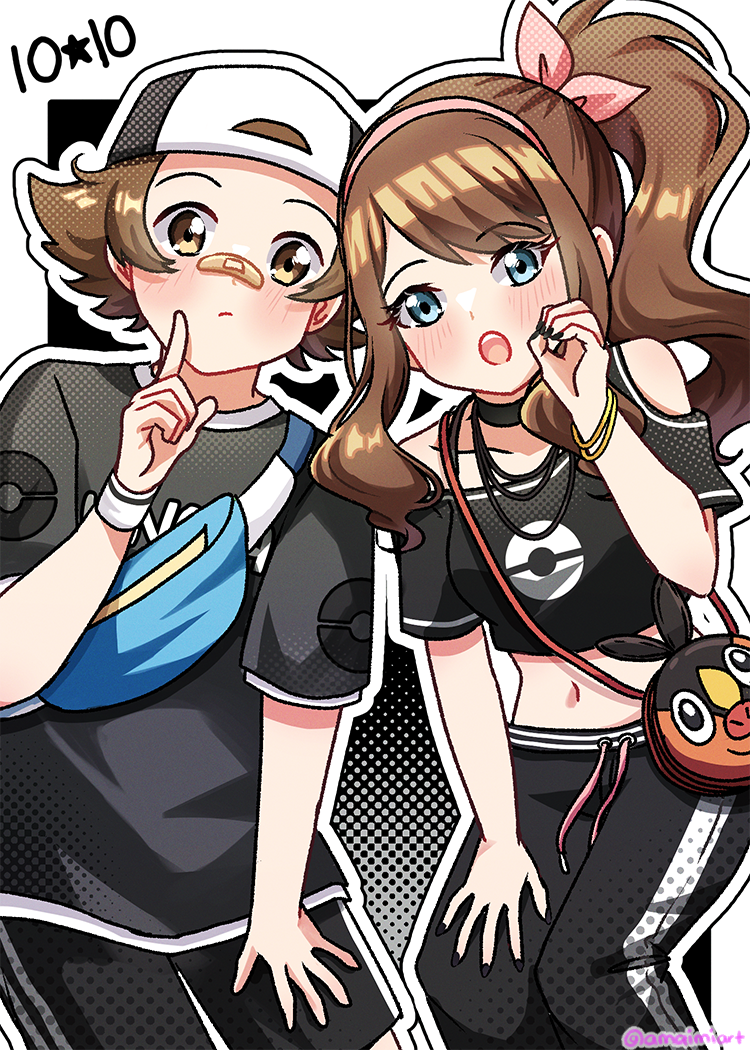 hilda, hilbert, and tepig (pokemon and 1 more) drawn by amaimi